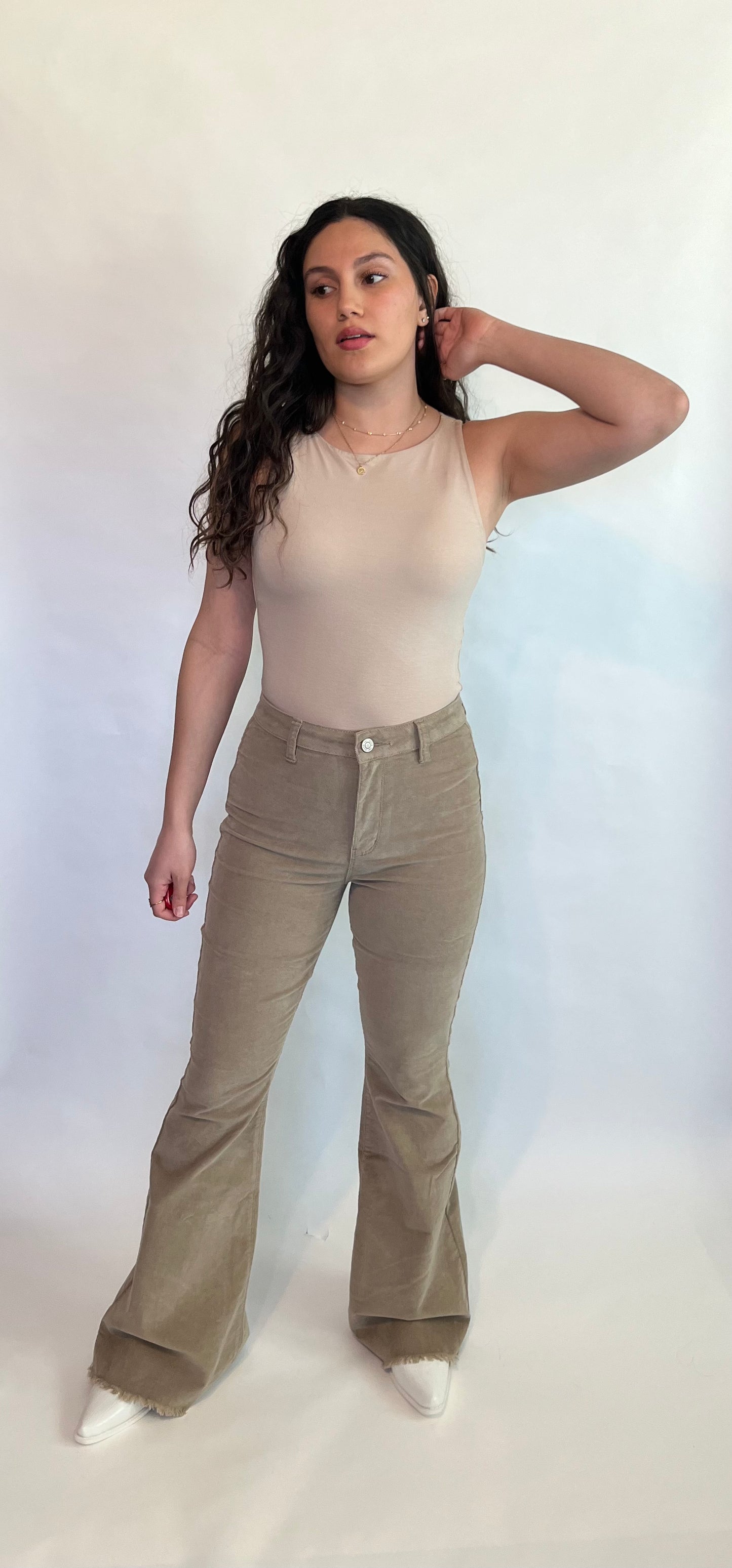 Taupe Corduroy Flare Jeans