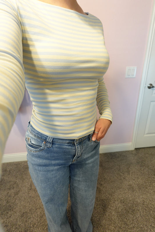 Boat Neck Striped Top BUTTER YELLOW