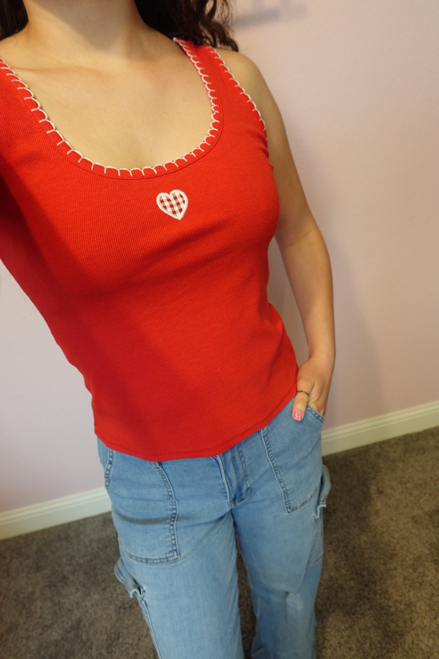 Red Gingham Heart Tank