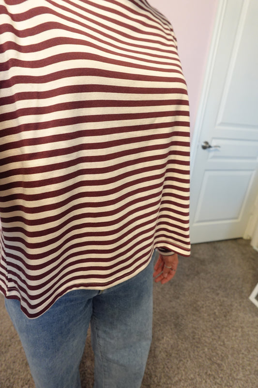 Striped Crewneck Top BURGUNDY