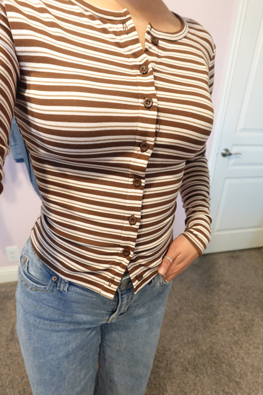 Button-Down Striped Top BROWN