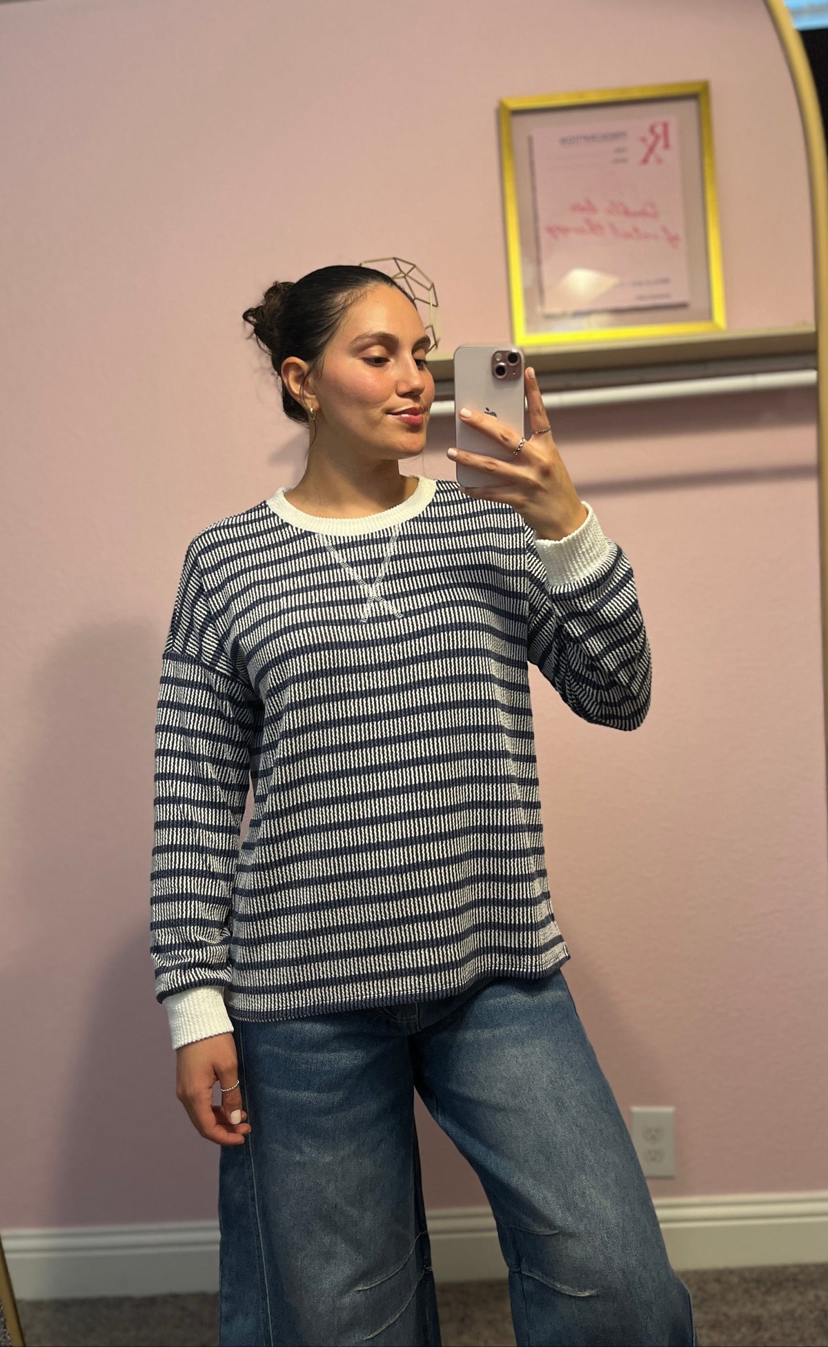 3D Ribbed Long Sleeve NAVY BLUE