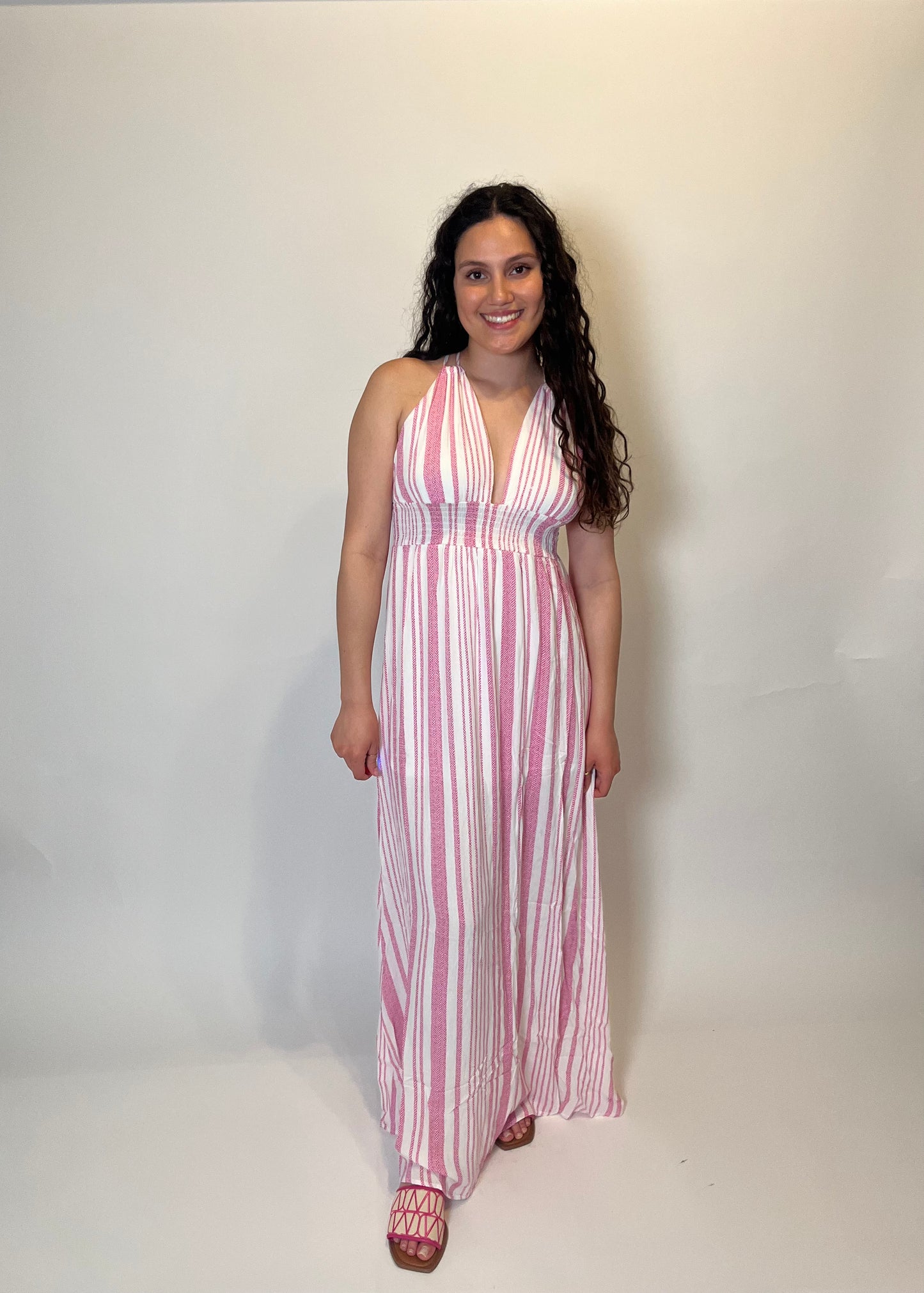 Pink & White Striped Maxi Dress