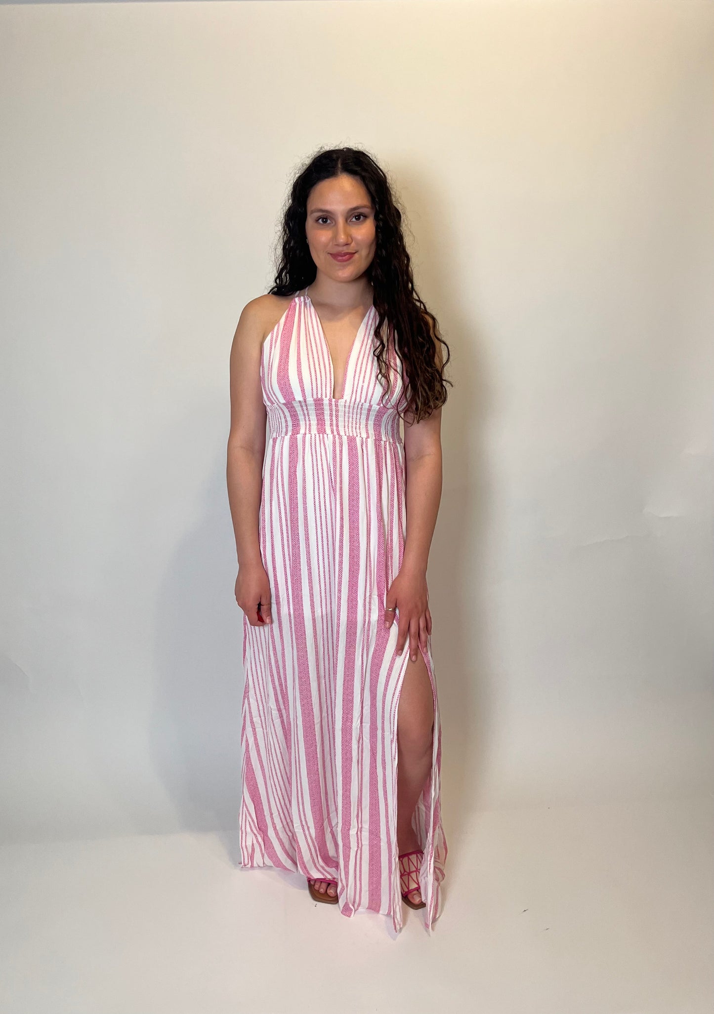 Pink & White Striped Maxi Dress