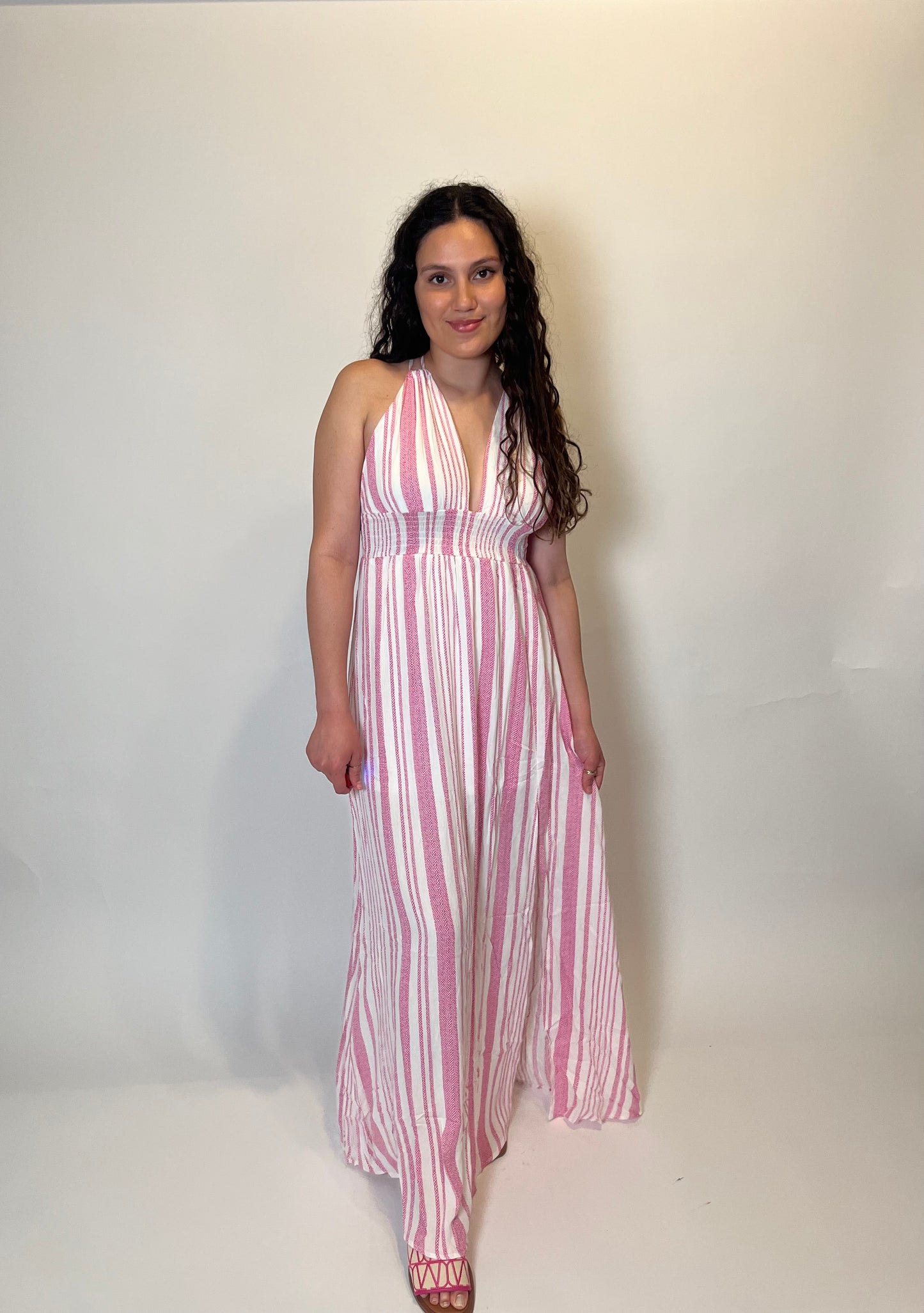 Pink & White Striped Maxi Dress