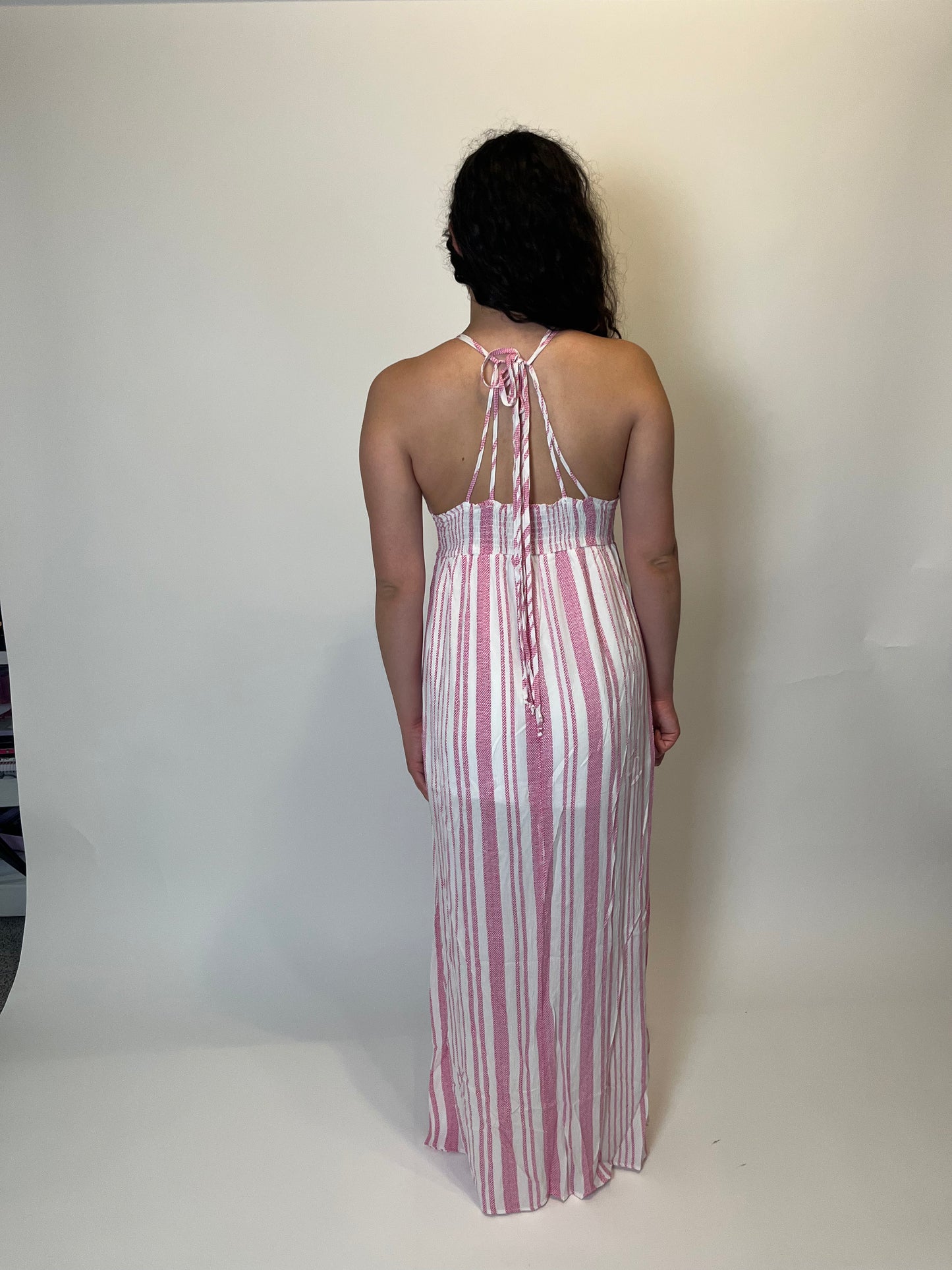 Pink & White Striped Maxi Dress