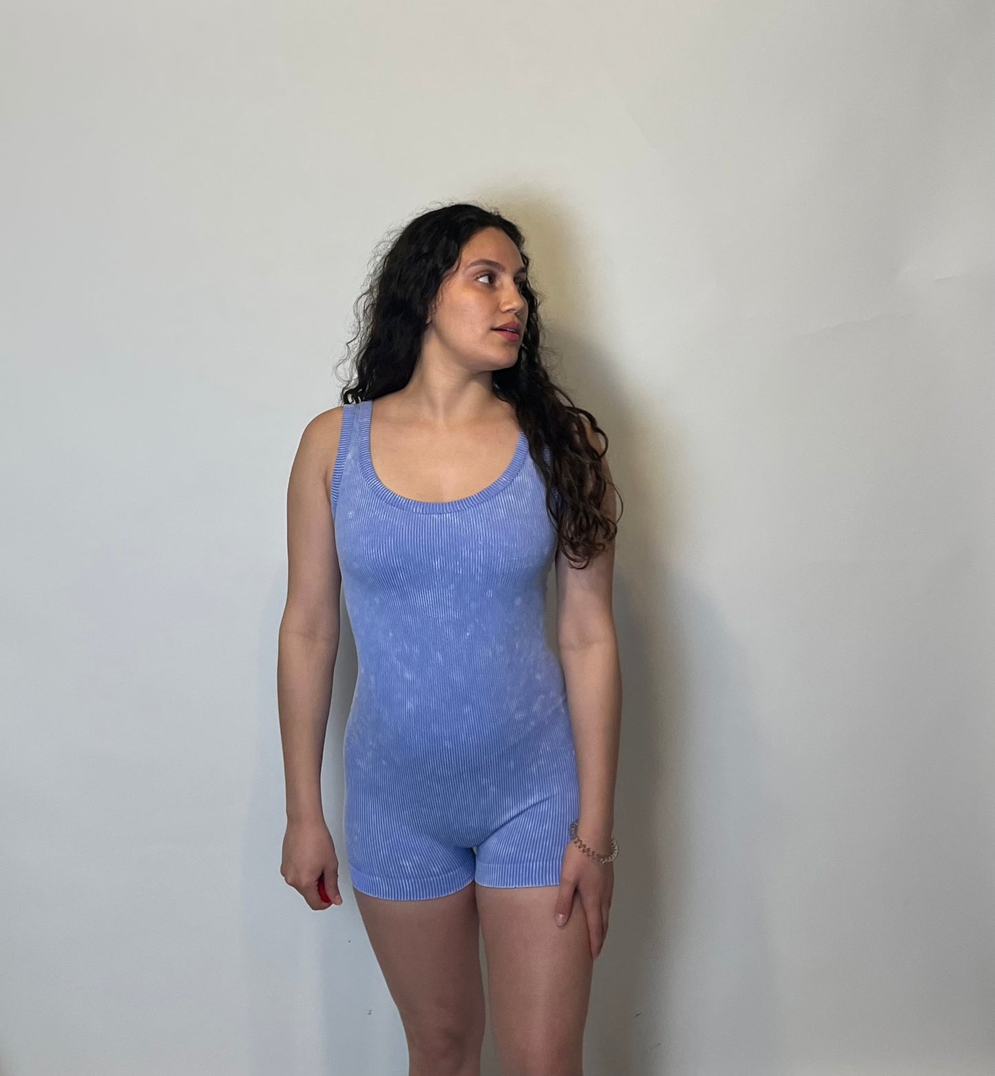 Blueberry Sunshine Acid Wash Romper