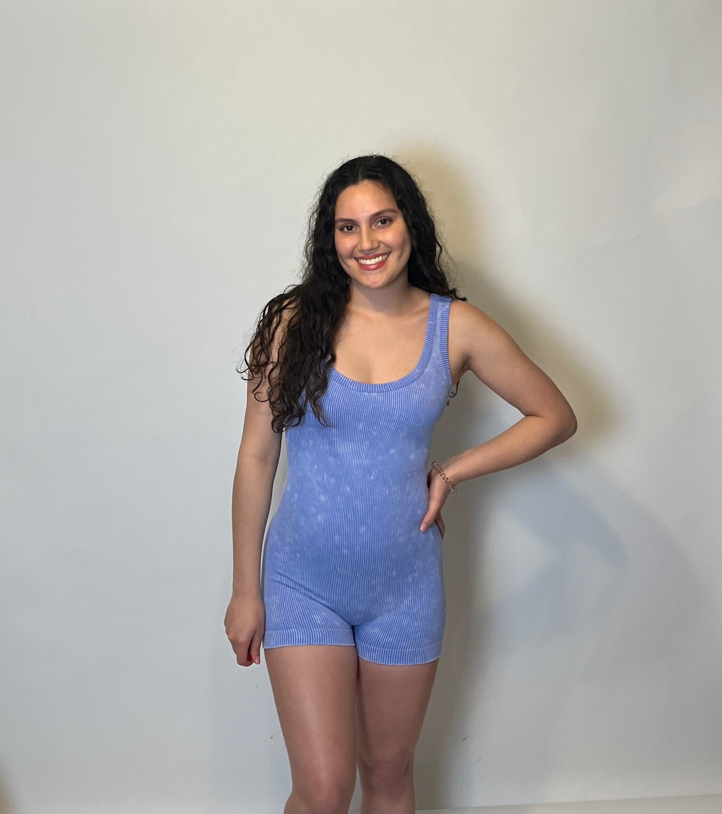 Blueberry Sunshine Acid Wash Romper