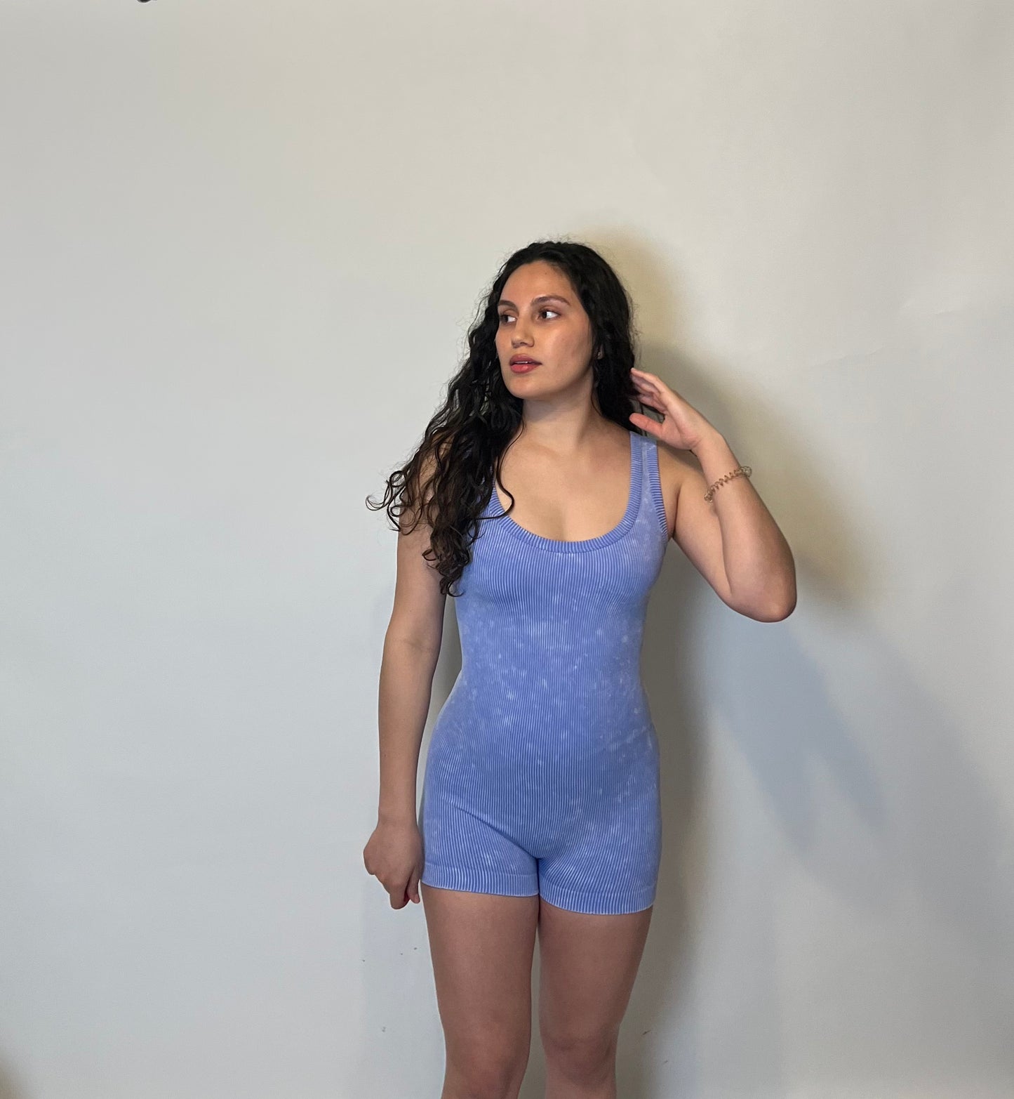 Blueberry Sunshine Acid Wash Romper