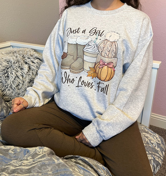JUST A GIRL WHO LOVES FALL CREWNECK