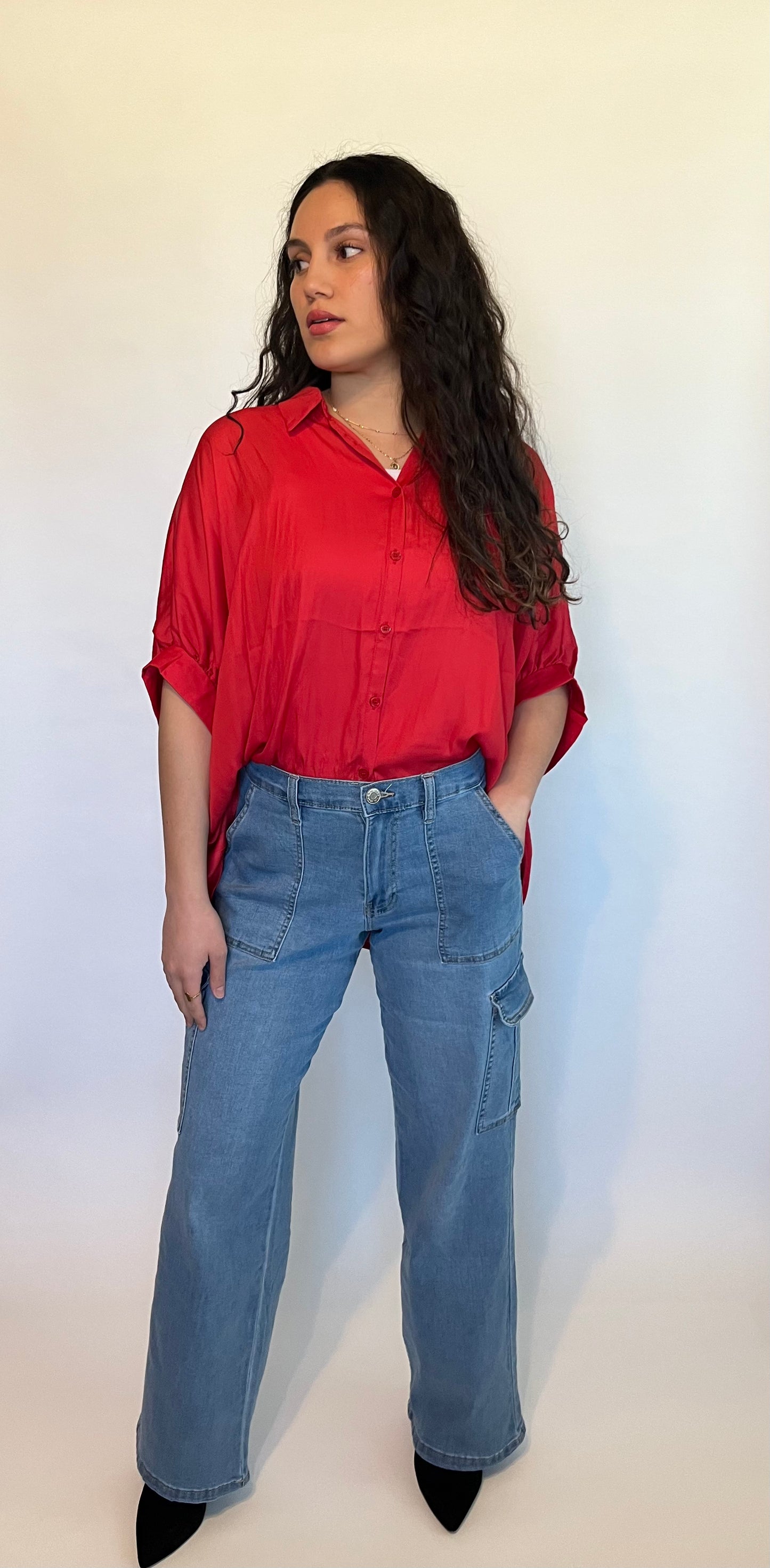 Red Oversized Button-Up