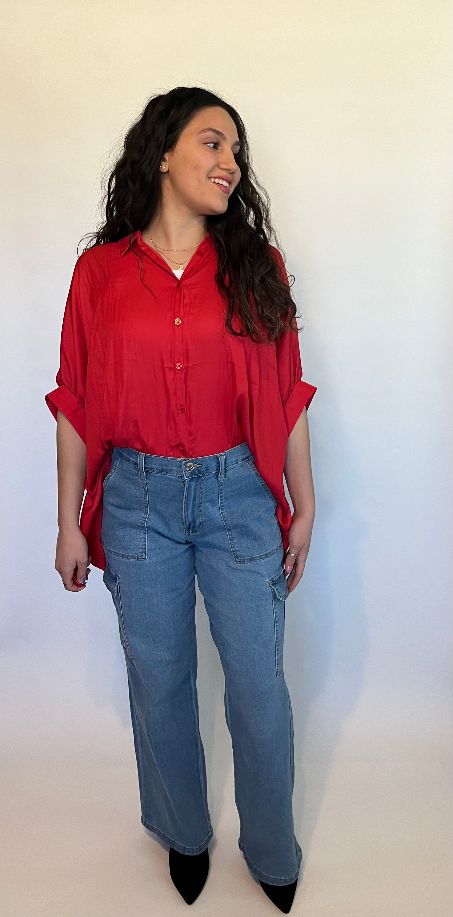 Red Oversized Button-Up