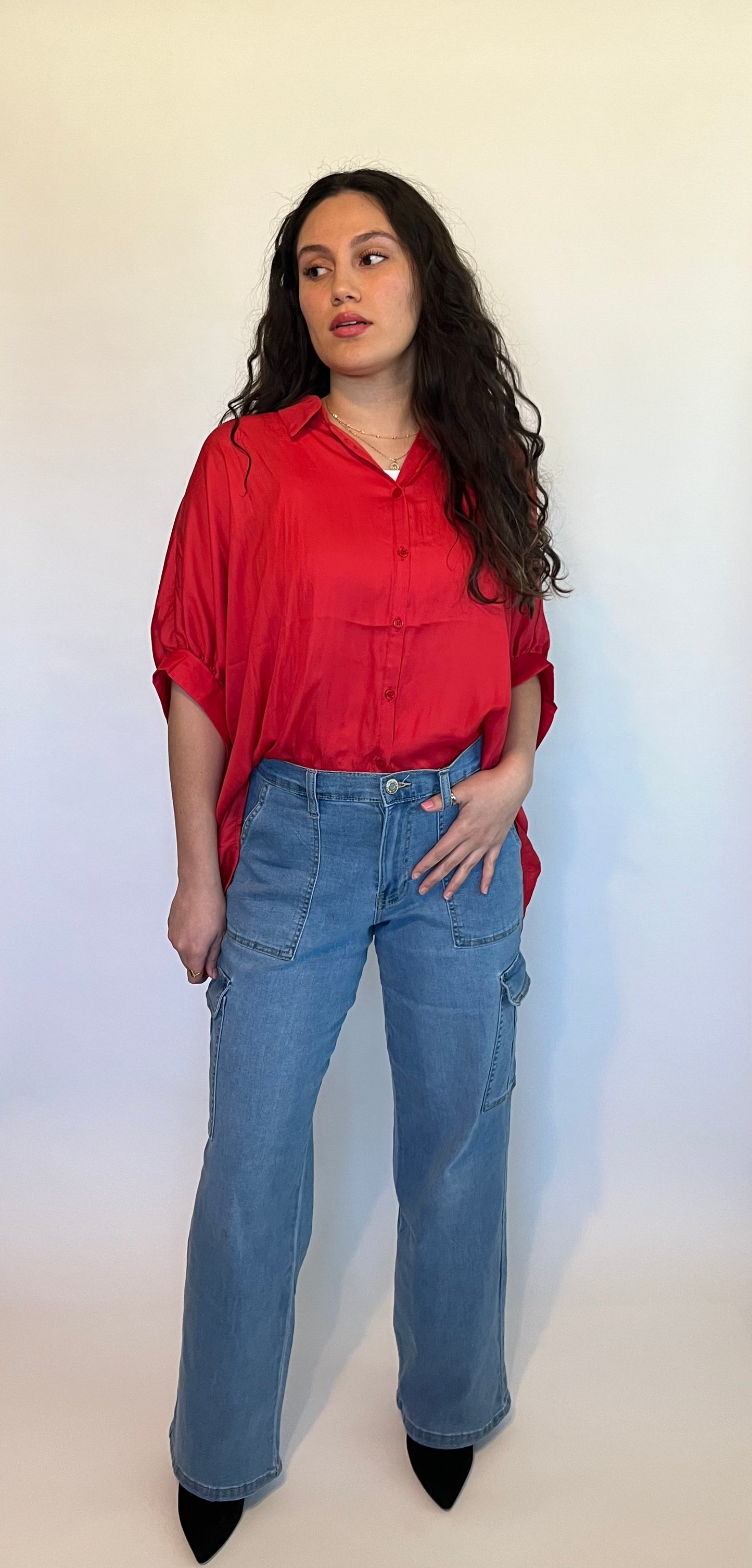 Red Oversized Button-Up