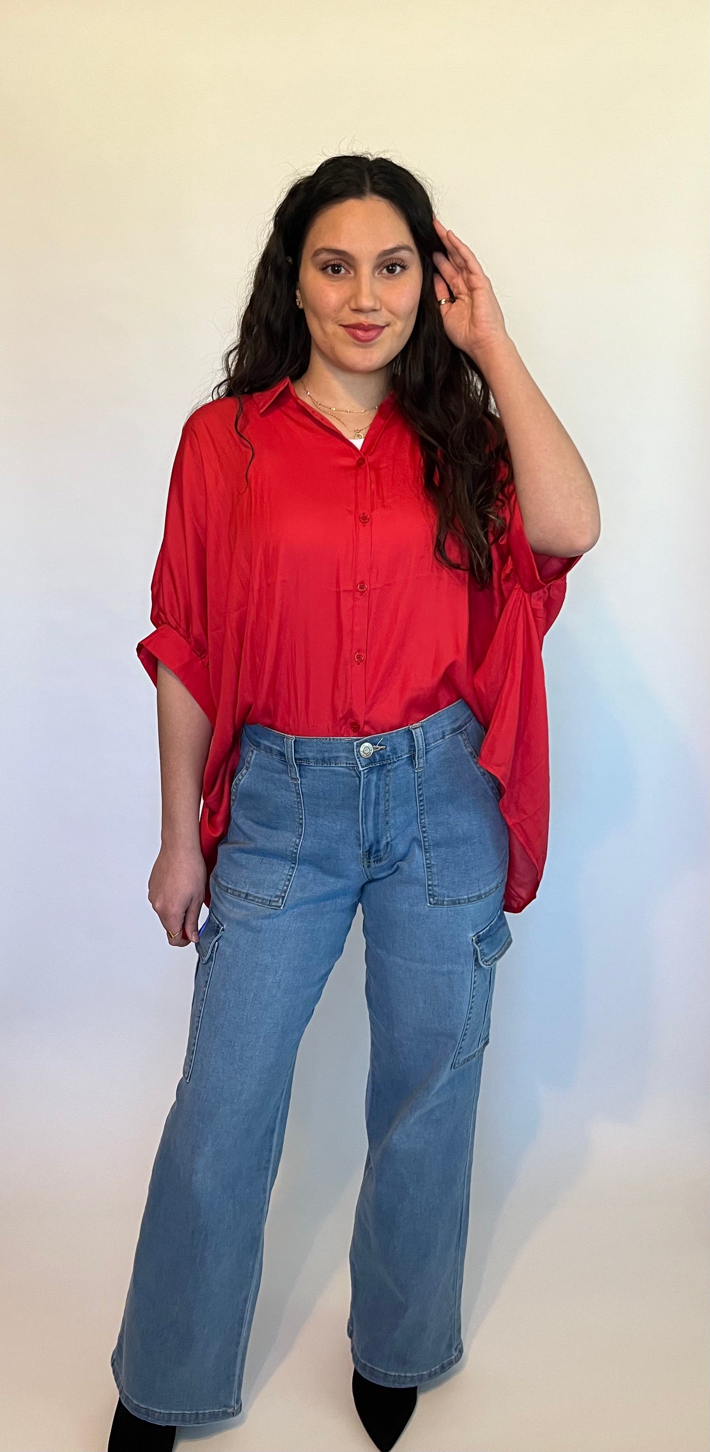 Red Oversized Button-Up