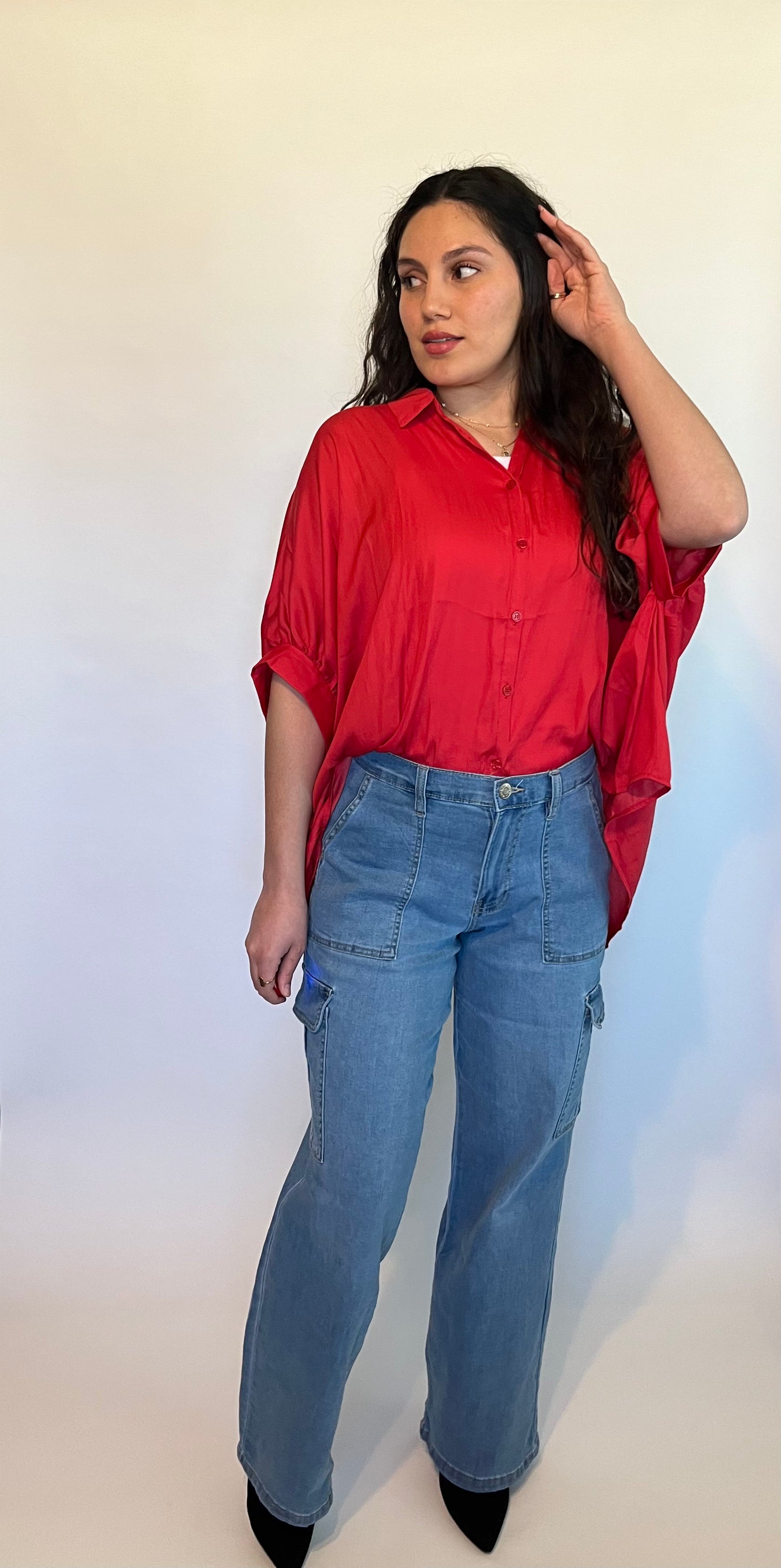 Red Oversized Button-Up