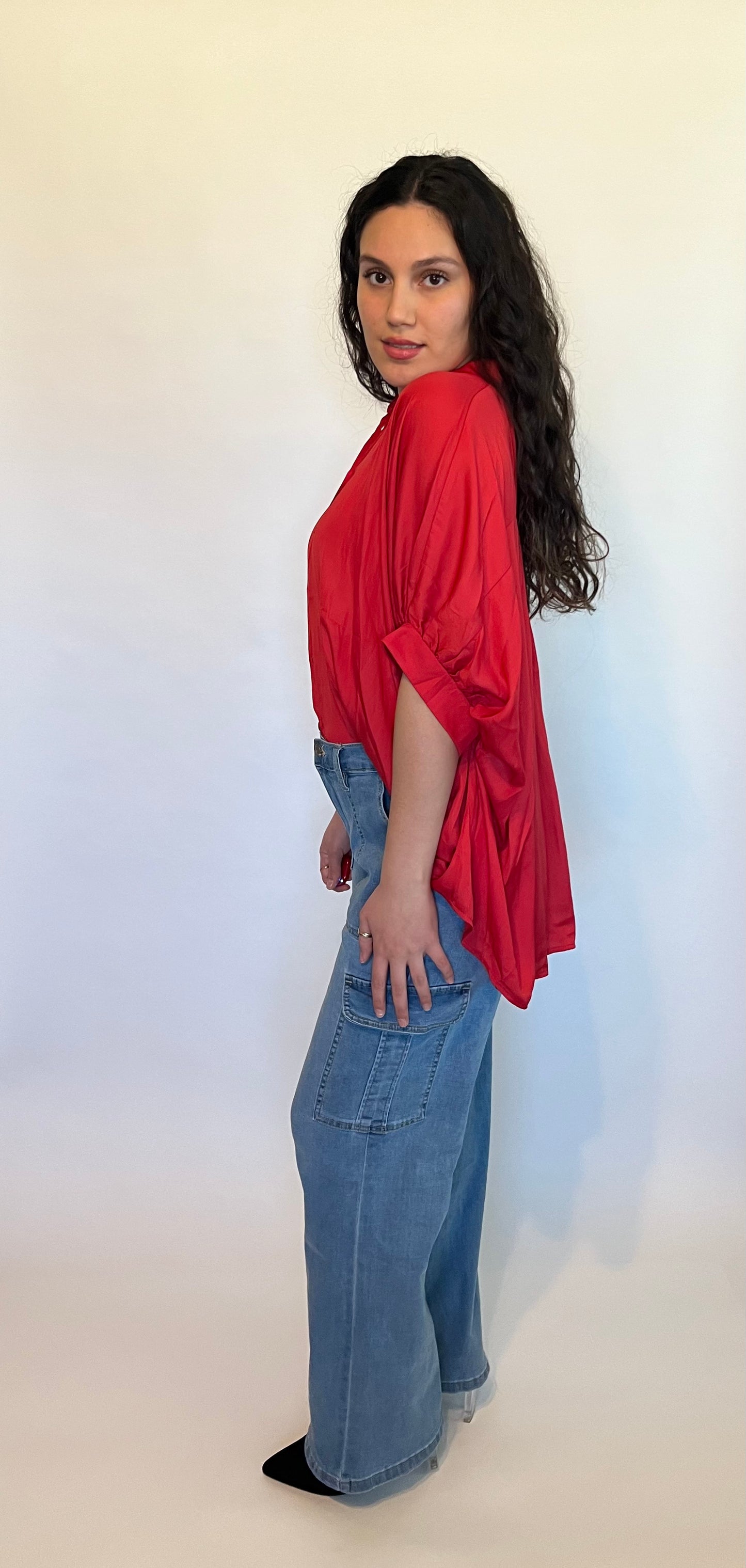 Red Oversized Button-Up