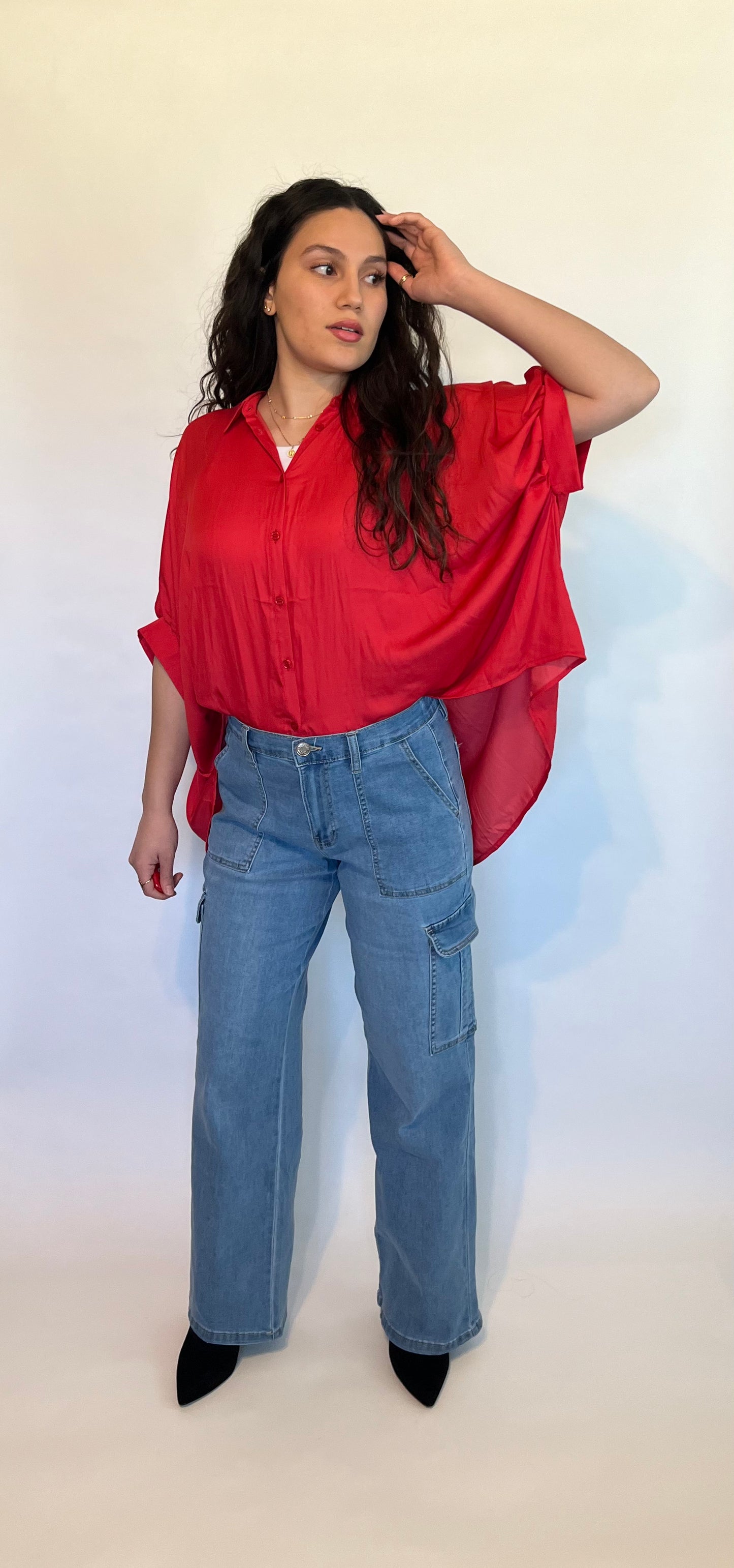 Red Oversized Button-Up